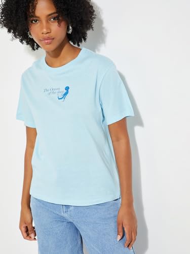 Max URB_N Women Printed Relaxed Fit T-Shirt (Blue_L)