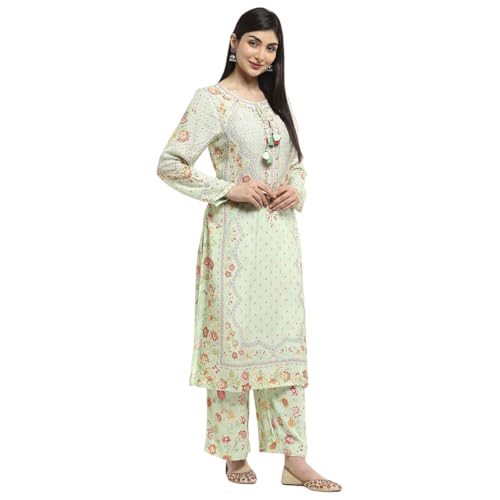 BIBA Women Pista Green Modal Blend Straight Kurta Set_38