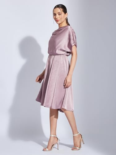 Latin Quarters Women Pink Halter Neck Half Sleeves Solid Fit & Flare Dress