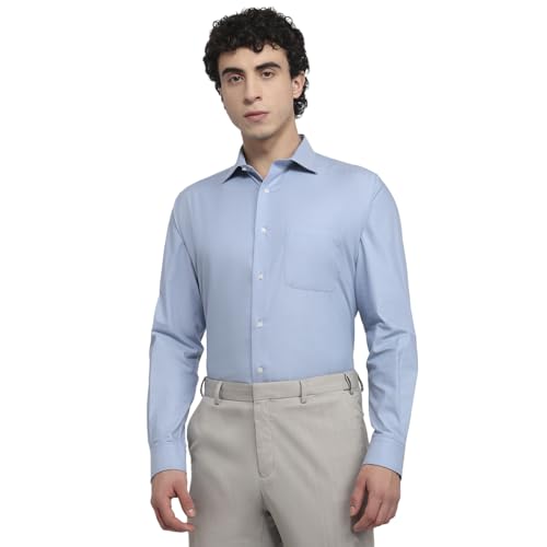 Park Avenue Men Regular Fit Solid Pattern Pure Cotton Semicutaway Collar Full Sleeve Round Hem Formal Shirt Medium Blue