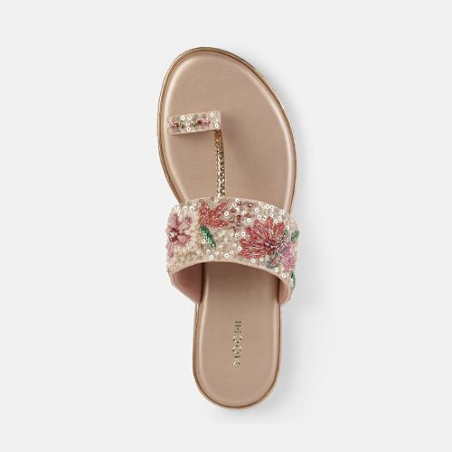 Mochi Women Antique Gold Chappals UK/4 EU/37(35-2374)