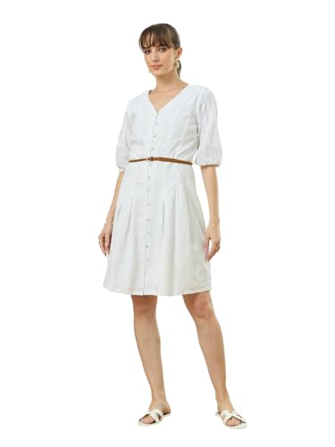 Latin Quarters Women's White Half Sleeves V-Neck Casual Embroidery Dress_XL