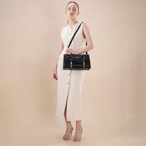 Caprese Chelsea Medium Satchel Bag for Women | Elegant Multi-Compartment Office Handbag with Adjustable & Detachable Strap | Shoulder & Crossbody Sling Bag with Zipper Closure (Black)