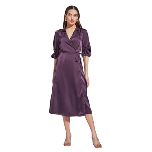 Latin Quarters Women Plum Elbow Solid Dress_S