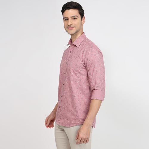 Colorplus Men Regular Fit Print Pattern Pure Cotton Plain Collar Full Sleeve Casual Shirt Red