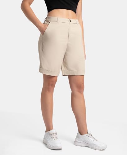 Jockey A125 Women's Super Combed Cotton Woven Twill Fabric Relaxed Fit Shorts with Convenient Side Pockets_Oxford Tan_XXL