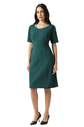 Van Heusen Women's Polyester Blend Modern Knee-Length Dress (VWCDERGFG36230_Green