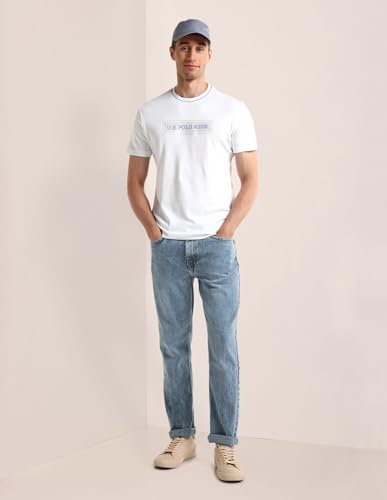 U.S.POLO ASSN. Mens White Logo Crew Neck Half Sleeve Casual Cotton Blend Fitted T-Shirts (USTSH2095_White_2XL)