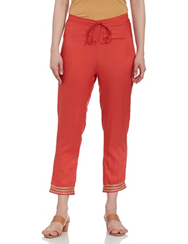 BIBA WOMEN SOLID; EMBROIDRED NARROW SALWAR KURTA DUPATTA(SKD7455E_SAFFRON_42)