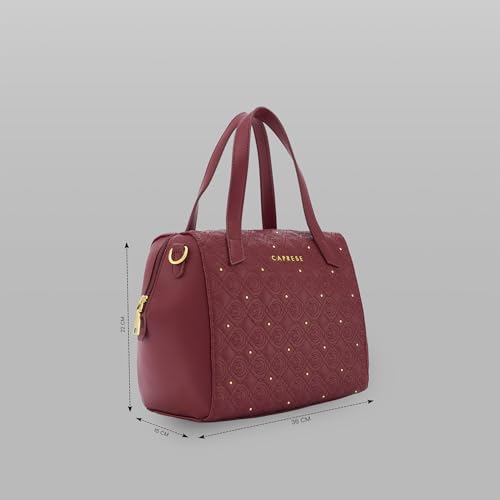 Caprese Rain Medium Satchel Bag for Women with Adjustable & Detachable Strap | Versatile Shoulder, Crossbody & Handheld Bag with Multi-Compartments for Work and Travel (Cherry Lacquer)