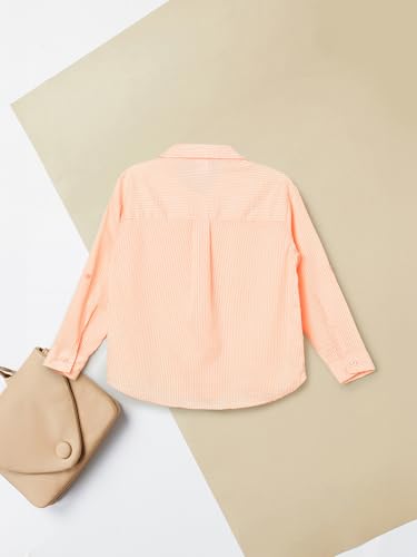 Max Girls Striped Oversized Shirt with T-Shirt (Pink_14-16 Y)