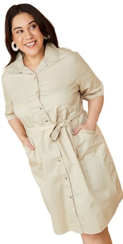 Max Women's Pure Cotton Classic Midi Dress (KESAR1D_Beige