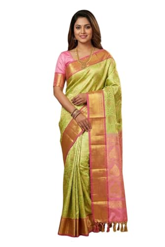 SREE KUMARAN Women's Kanchipuram Kubera Brocade Silk Pure Pattu Sarees With Blouse