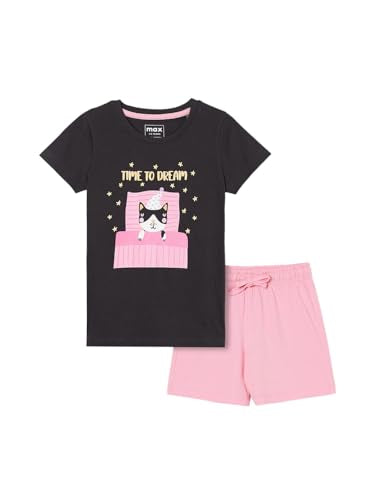 Max Girls Printed Shorts Set(Black_6-8 Y)