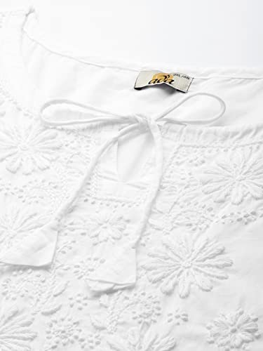 Ada Lucknowi Hand Embroidered Chikankari Straight White Cotton Top Tunic Kurti for Women A911209 (3XL)