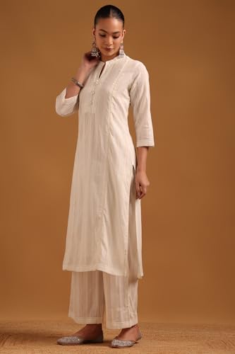 Soch Womens Off White Cotton Stripes Kurta Set