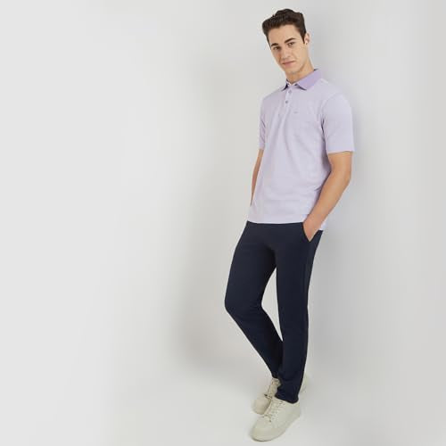 Park Avenue Men Slim Fit Two Tone Pattern Pure Cotton Half Sleeve Polo Neck Formal T-Shirt (Size: 42)-PMKA00664-V4 Medium Violet