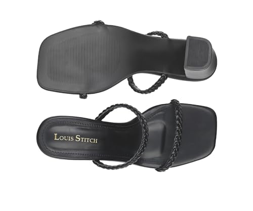 LOUIS STITCH Women's Fashion Slip-On Block Heel Sandals | Open Toe Black Stylish Mule Heel Sandal for Ladies | LSOF-LDBH-WEVSTJB| (UK-8)