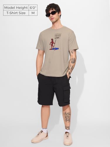 The Souled Store Official Deadpool: Newest Badass Men and Boys Short Sleeves Round Neck Brown Graphic Printed Regular Fit Cotton T-Shirts