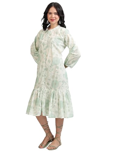 Vishudh Women 3/4 Sleeve V-Neck Dress VPa1000202 Green XL