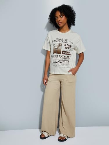 Max URB_N Women Printed Relaxed Fit T-Shirt (Beige_XS)