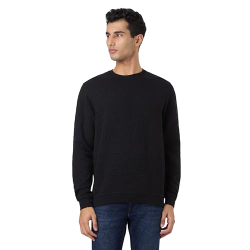Pepe Black Self Design Full Sleeves Men Sweatshirt