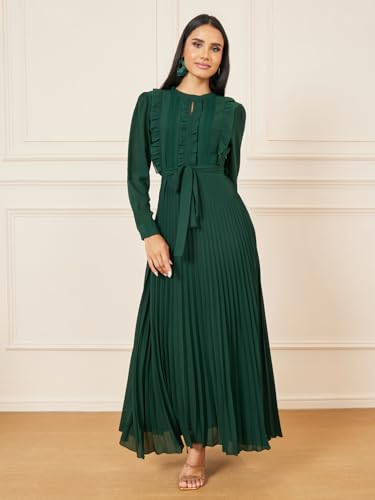 Styli Women's Polyester A-Line Maxi Dress (7006942313_Green