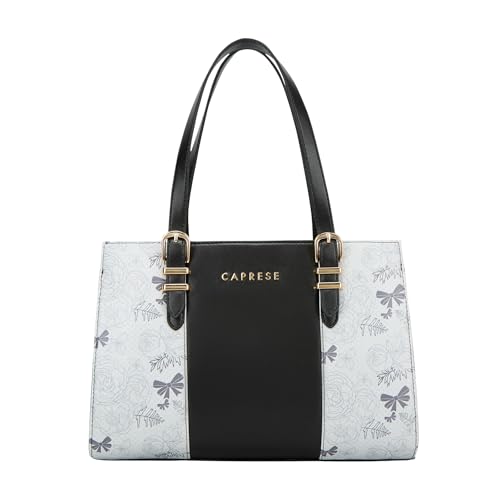 Caprese Scarlet Medium Printed Faux Leather Satchel Bag for Women | Adjustable & Detachable Crossbody Shoulder Strap with Back Zipper Pocket | Multi-Compartment Handbag for Work & Travel (Black)