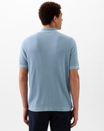 GAP Men Polo-Neck Ribbed Sweater with Short Sleeves, Blue, XL