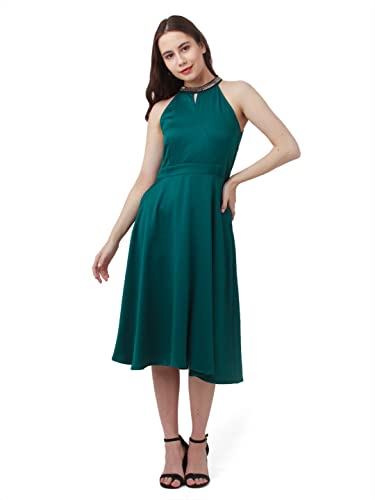 Zink London Women's Green Embellished Regular Midi Dress