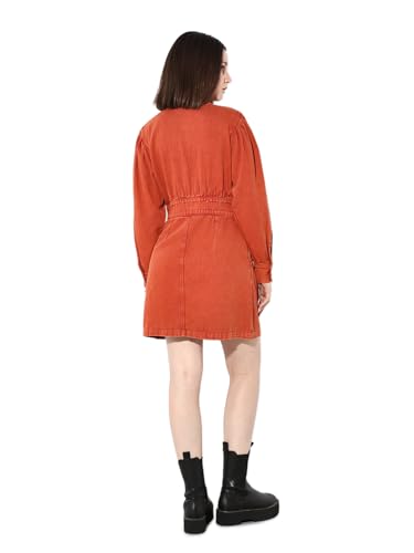 ONLY Women Solid Regular Fit Casual Orange Denim Dress