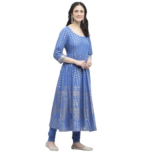 BIBA Women Cotton Printed Kurta Sets (SKD8792OAW24EBLU_Blue, Large
