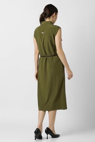 Van Heusen Women's Rayon Modern Calf Length Dress (VWDRFRGFE03809_Olive