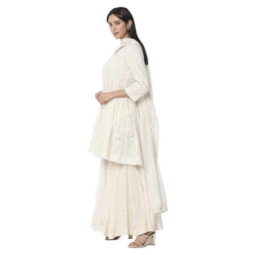 Biba Women's Pure Cotton Kurta Set (SKDNKSI10473SS25OWHT_Off White