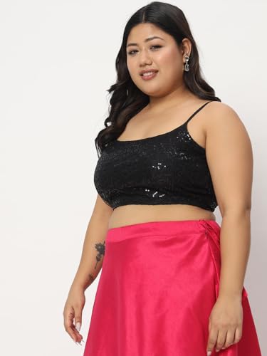 studio rasa Women's Plus Size Polyester Embellished Spaghetti Saree Blouse for Wedding Festive Party(TPWPC124BLRC01XXL_Black_XX-Large)