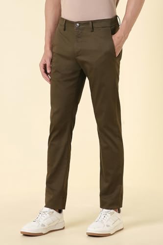 Men Brown Solid Casual Trousers