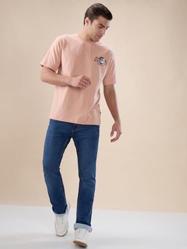 Status Quo Men's Back Graphic Print Round Neck Half Sleeves Oversized T-Shirt | 100% Cotton | Misty Rose | L