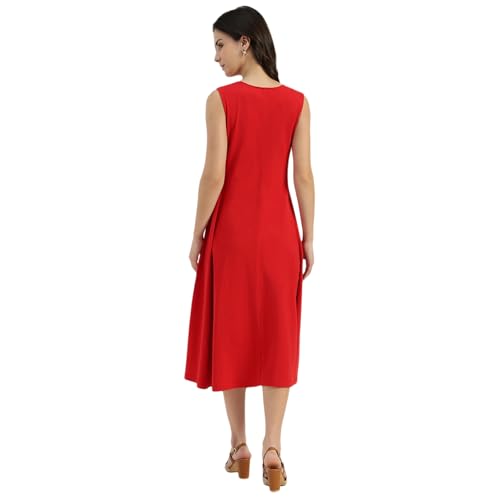United Colors of Benetton Round Neck Solid A-Line Dress (Size: EL) - 26P3E99W3821IRC5 Red