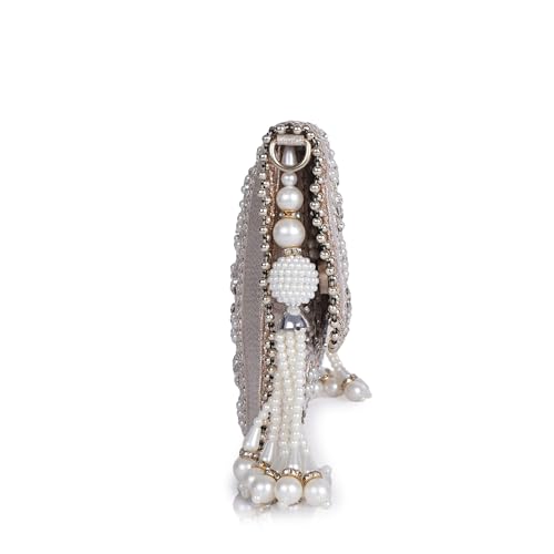 PLANX SILK Stylish Fancy Designer Potli Bag – Embroidered Pearl Handle Festive Clutch