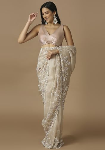 Salwar Studio Women's Biege Ruched Saree Blouse-RI-0029-BIGE-32