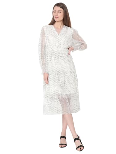 Vero Moda Women's Polyester Fit and Flare Midi Dress (10319893-Snow White_Snow