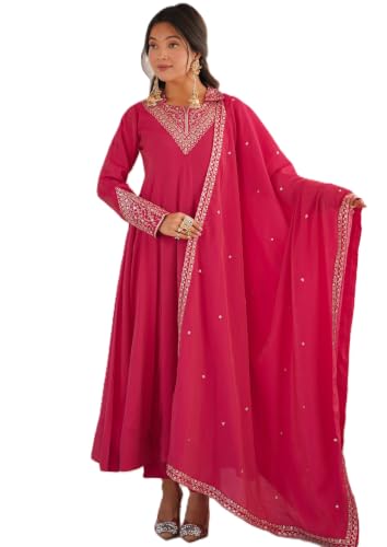 Leeli Peeri Designer Women's Roman Shimmer Silk Embroidered Anarkali Kurta Set With Dupatta