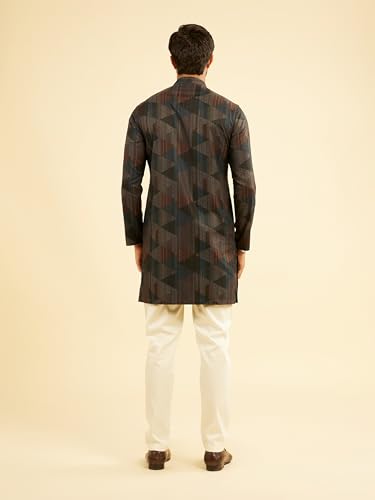 Manyavar Men's Spandex Printed Causal Mid Length Kurta(Rust,XL)