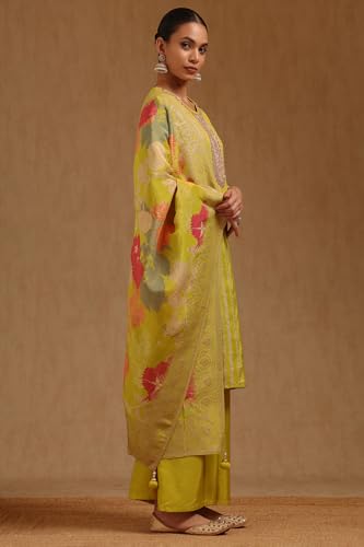 Soch Womens Green Tissue Zari Woven Suit Set With Sequins