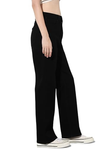 ONLY Women's Solid Straight Fit High-Rise Black Jeans