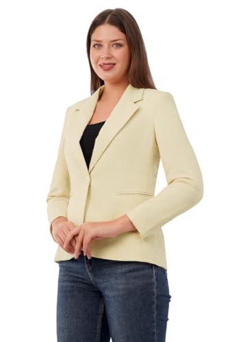 SaintX Women's 4-Way Stretchable Blazer | Formal & Casual Wear | Textured Sunscreen Fabric | Modern Regular Fit | Fully Lined | Lightweight Jacket | Ideal for Summers (WB03_Cream_4XL)