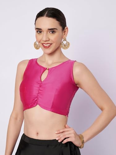 studio rasa Women's Silk Blend Solid Key-Hole Readymade Crop Top for Festive Party Wedding(TPWC12604XS_Pink_X-Small)