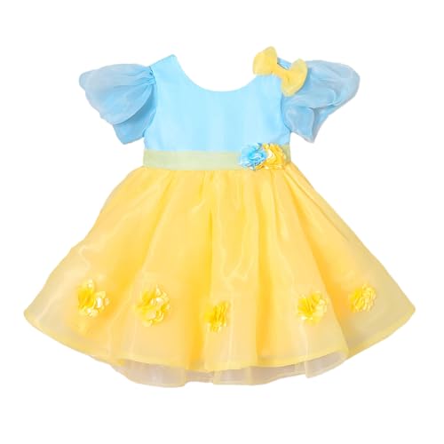 Hopscotch Girls Yellow Short Sleeves Floral Applique Party Dress for Age (18-24 Months)