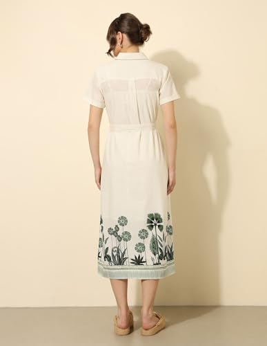 U.S. POLO ASSN. Floral Printed Midi Shirt Dress (UWSS25DRS159_White_XL)