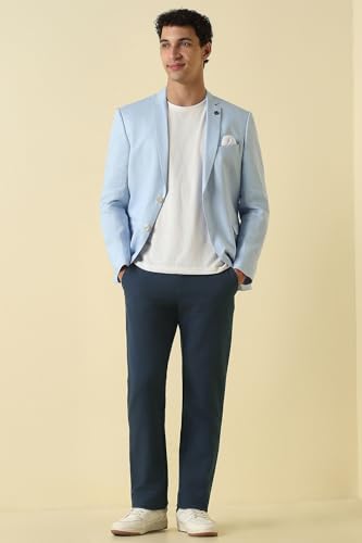 Men Navy Textured Casual Trousers